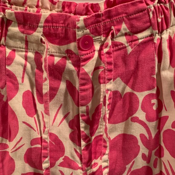 4/$20 Uniqlo Marimekko Pink Floral High Waisted Linen Blend Shorts, Size Small - Picture 7 of 12